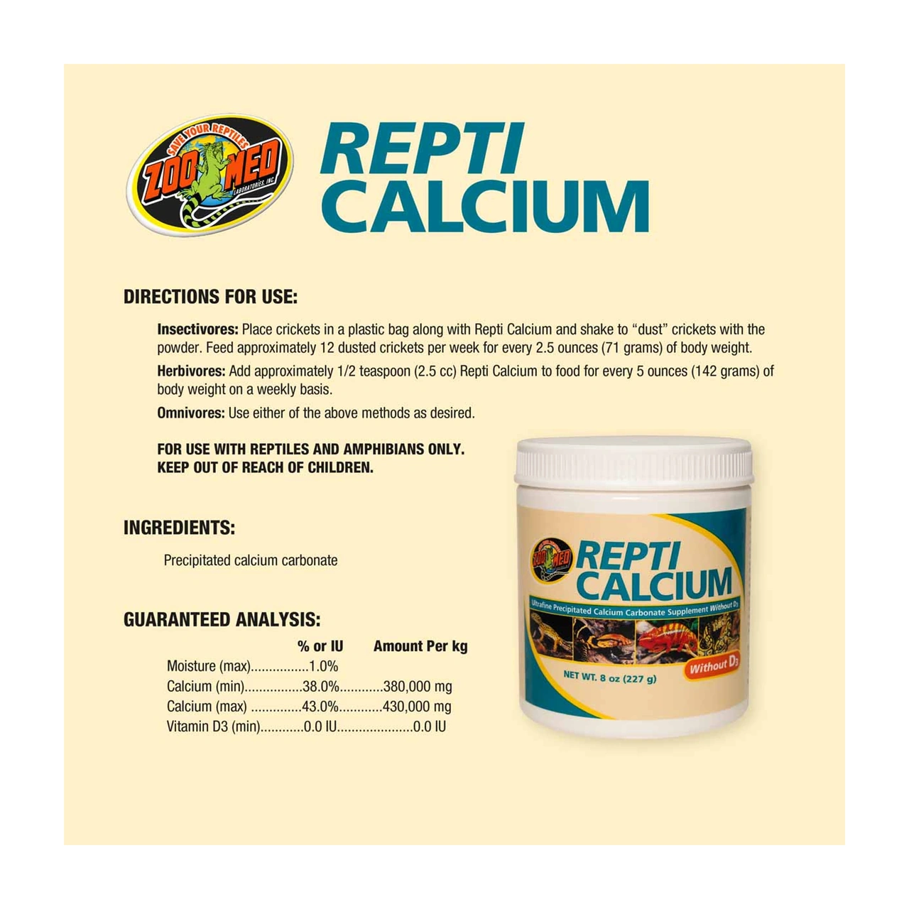 ZooMed Repti Calcium uden D3 og fosfor 227 g